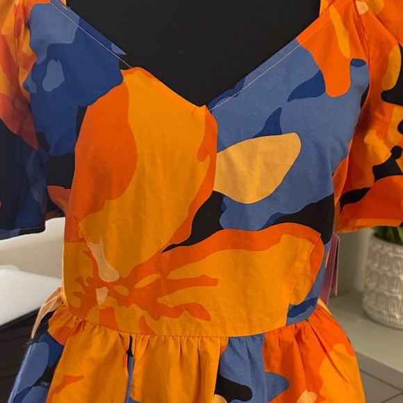 Vibrant Orange and Blue Midi Dress - Picture 7 of 9
